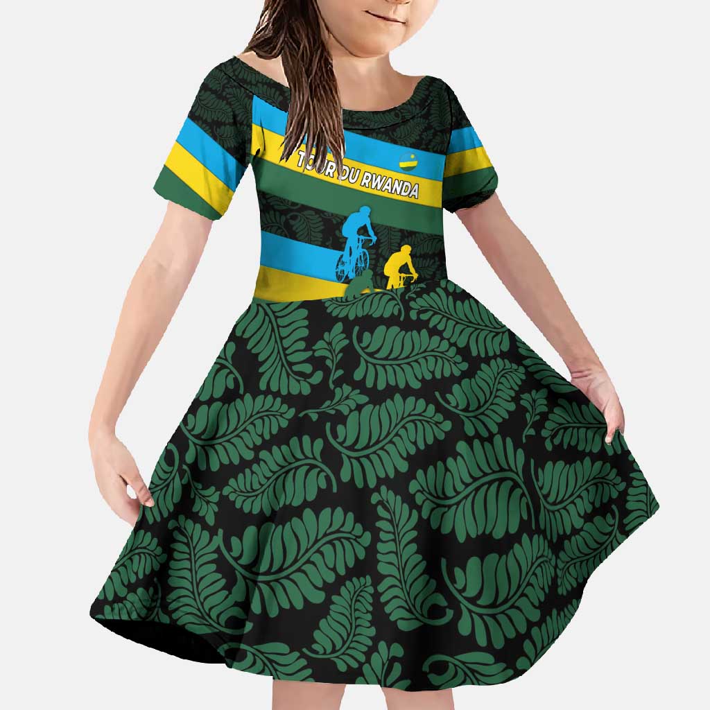 Rwanda Family Matching Off Shoulder Maxi Dress and Hawaiian Shirt with Tour du Rwanda Cycling Race Flag Stripe Spirit
