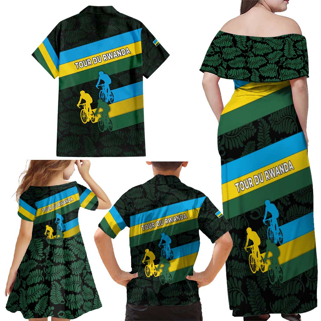 Rwanda Family Matching Off Shoulder Maxi Dress and Hawaiian Shirt with Tour du Rwanda Cycling Race Flag Stripe Spirit