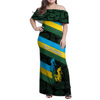 Rwanda Family Matching Off Shoulder Maxi Dress and Hawaiian Shirt with Tour du Rwanda Cycling Race Flag Stripe Spirit