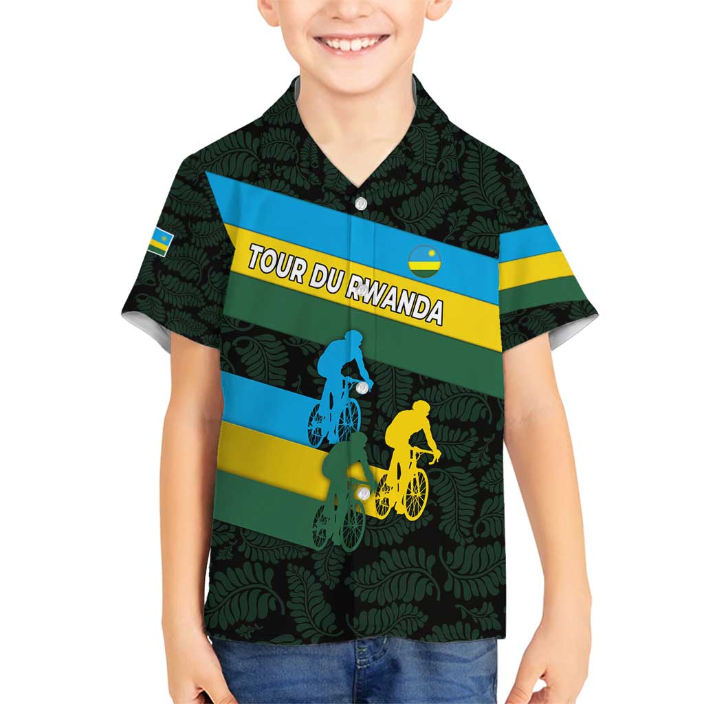 Rwanda Family Matching Off Shoulder Maxi Dress and Hawaiian Shirt with Tour du Rwanda Cycling Race Flag Stripe Spirit