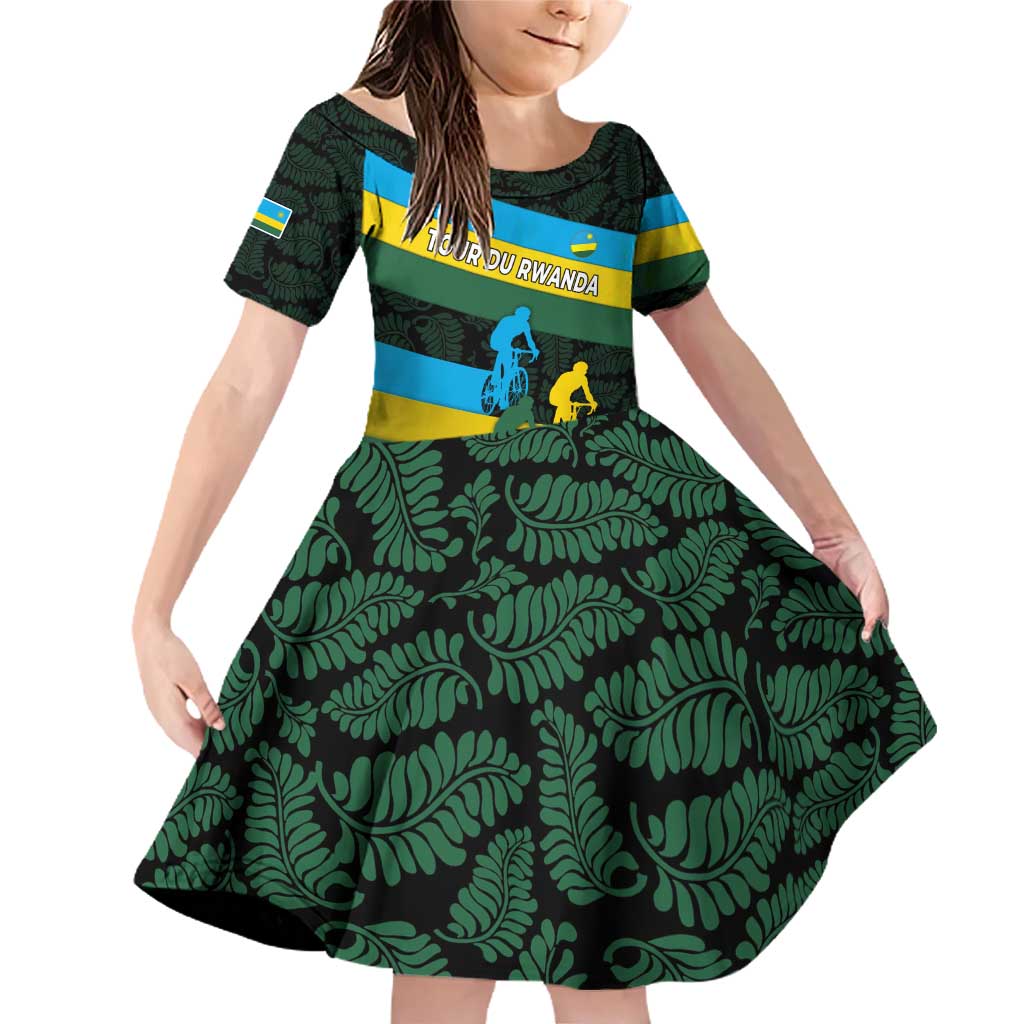 Rwanda Family Matching Off Shoulder Short Dress and Hawaiian Shirt with Tour du Rwanda Cycling Race Flag Stripe Spirit