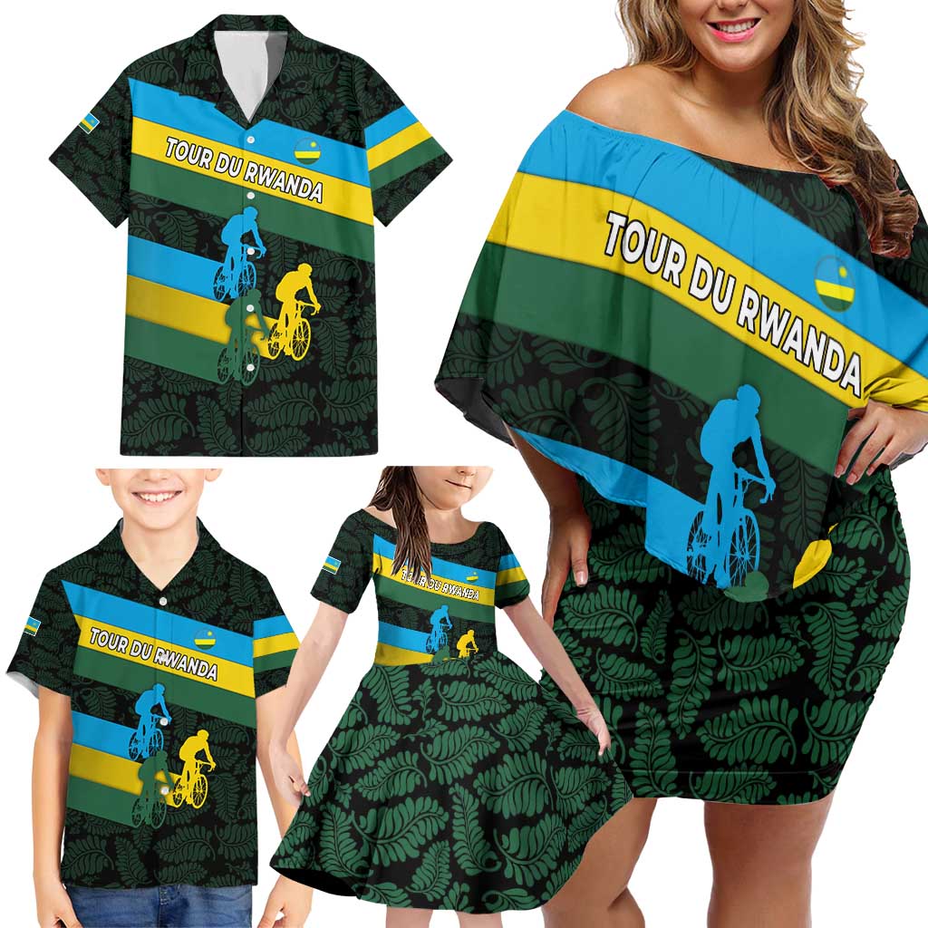 Rwanda Family Matching Off Shoulder Short Dress and Hawaiian Shirt with Tour du Rwanda Cycling Race Flag Stripe Spirit