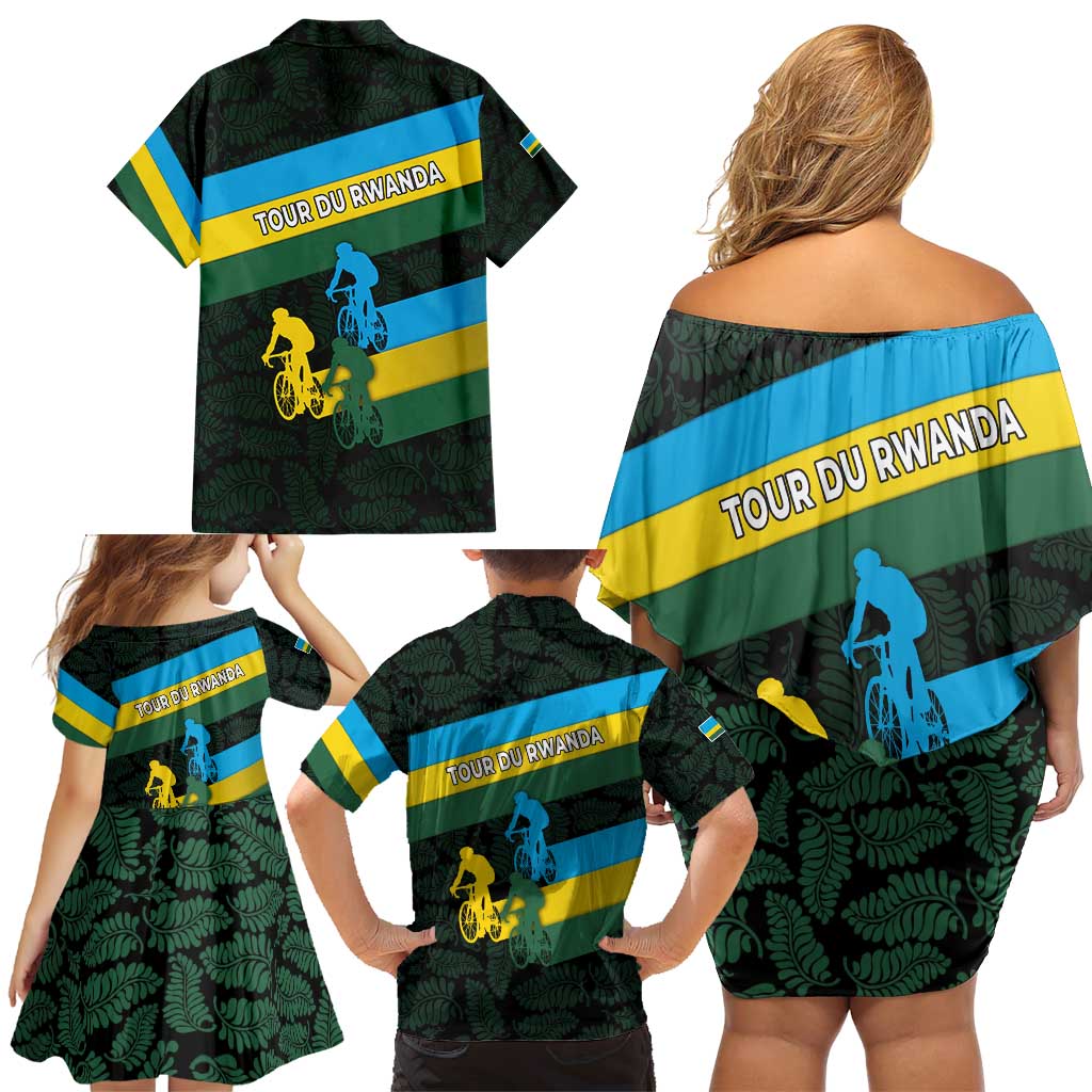 Rwanda Family Matching Off Shoulder Short Dress and Hawaiian Shirt with Tour du Rwanda Cycling Race Flag Stripe Spirit