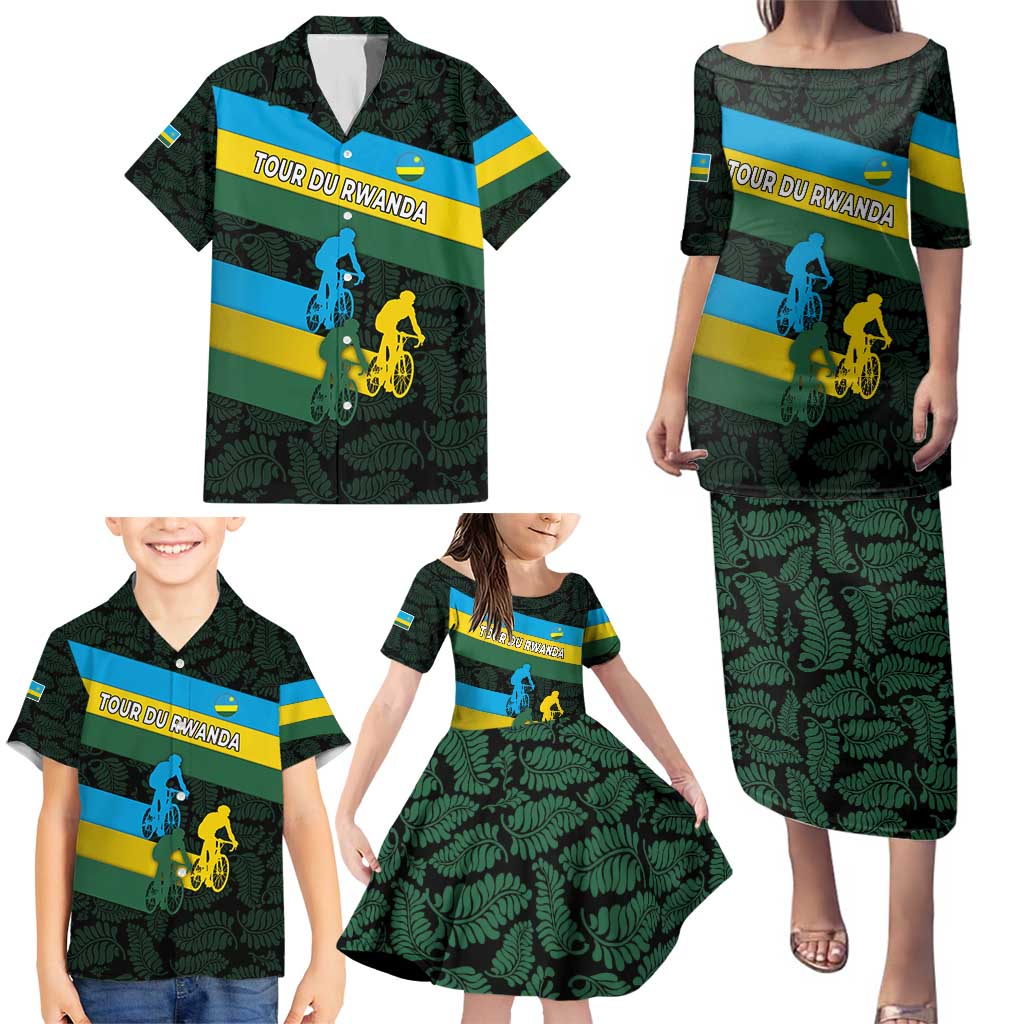 Rwanda Family Matching Puletasi and Hawaiian Shirt with Tour du Rwanda Cycling Race Flag Stripe Spirit