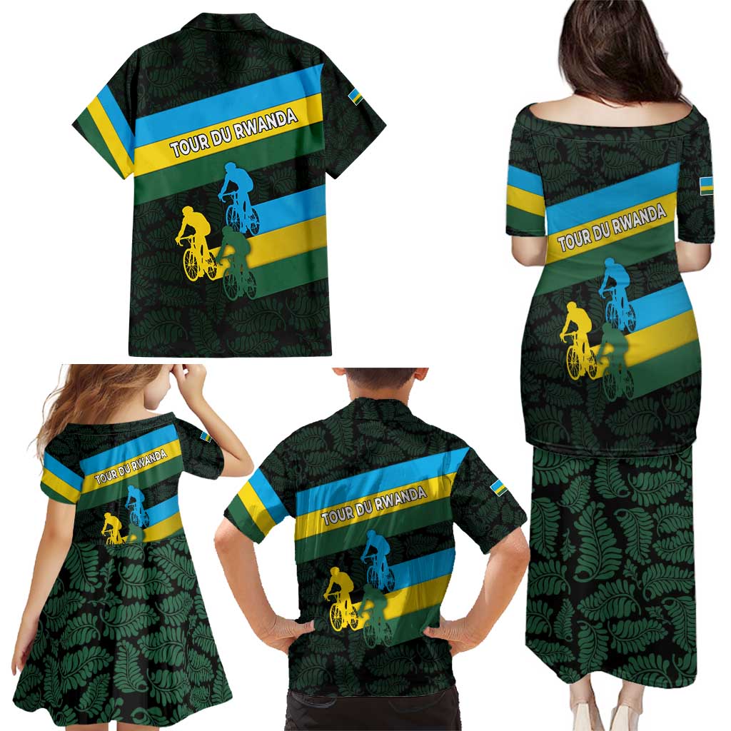 Rwanda Family Matching Puletasi and Hawaiian Shirt with Tour du Rwanda Cycling Race Flag Stripe Spirit