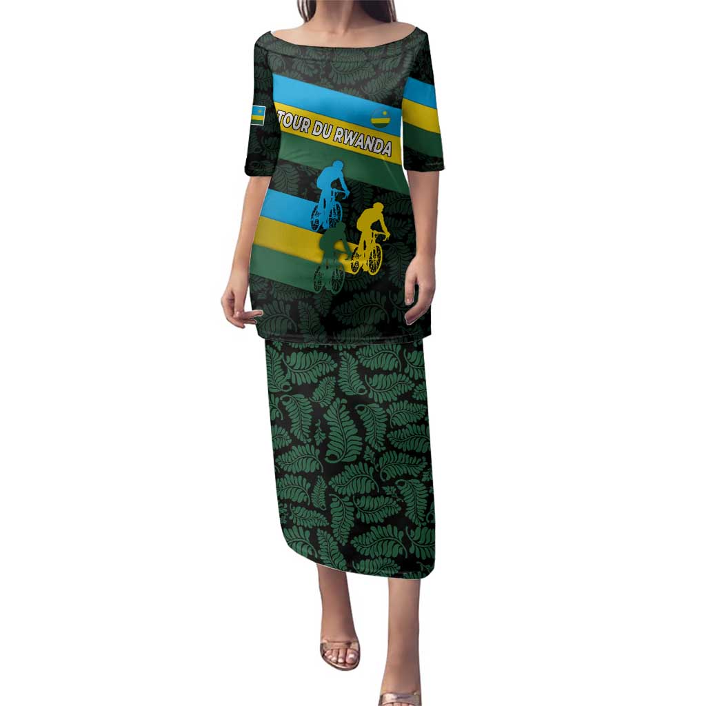 Rwanda Family Matching Puletasi and Hawaiian Shirt with Tour du Rwanda Cycling Race Flag Stripe Spirit