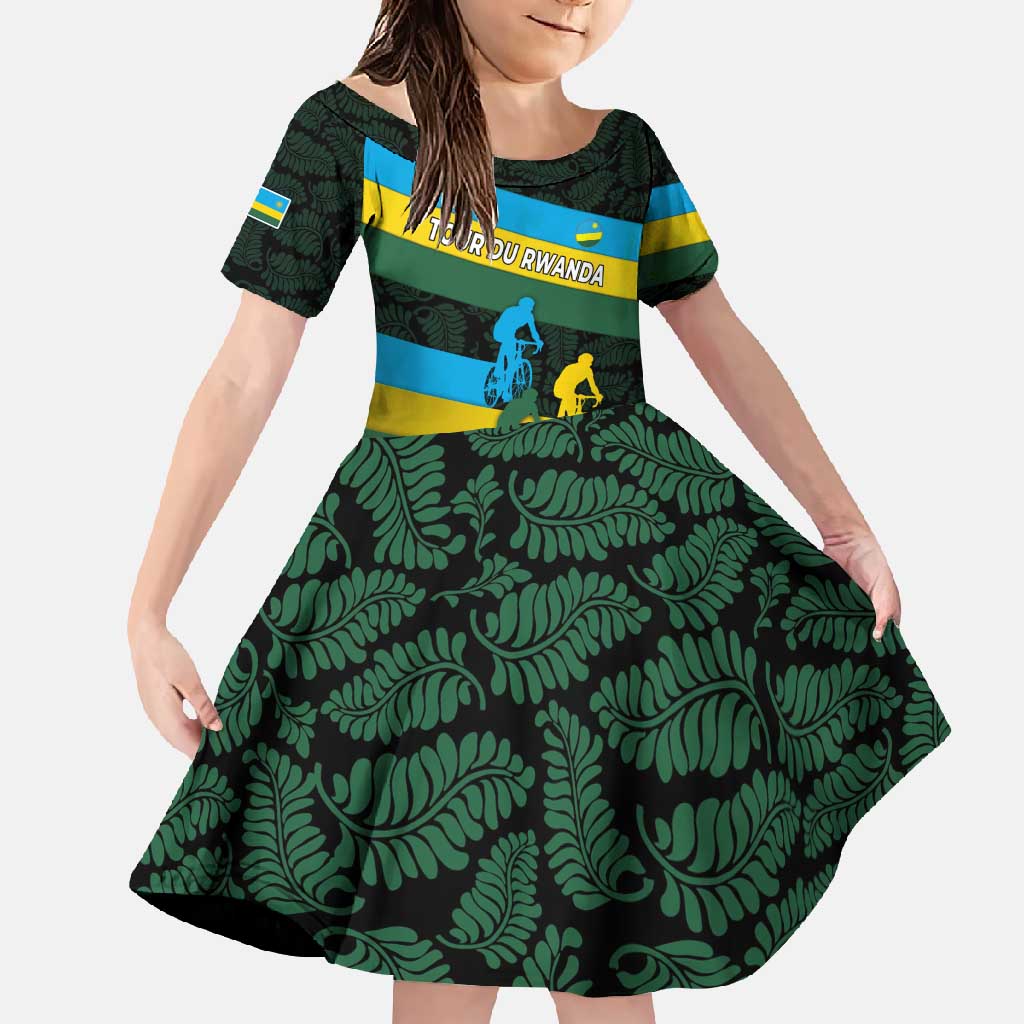 Rwanda Family Matching Short Sleeve Bodycon Dress and Hawaiian Shirt with Tour du Rwanda Cycling Race Flag Stripe Spirit