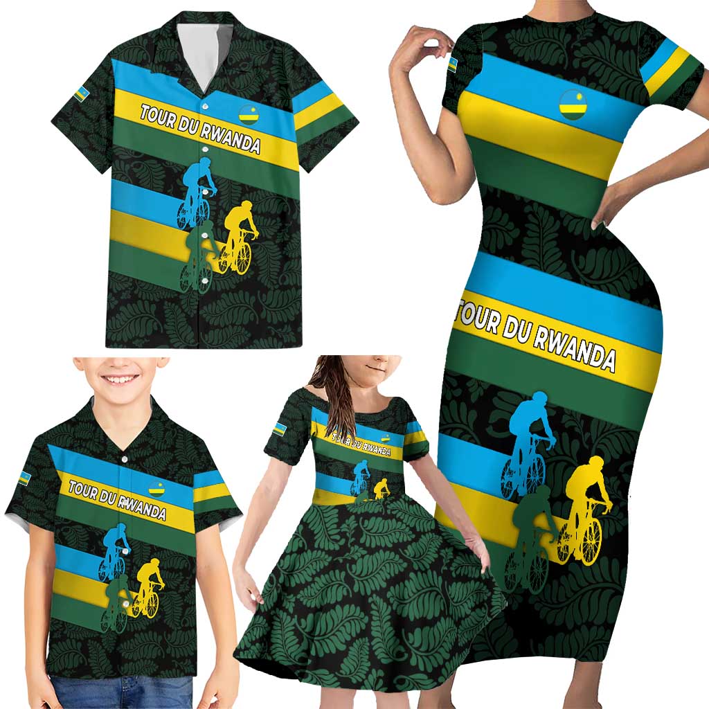 Rwanda Family Matching Short Sleeve Bodycon Dress and Hawaiian Shirt with Tour du Rwanda Cycling Race Flag Stripe Spirit
