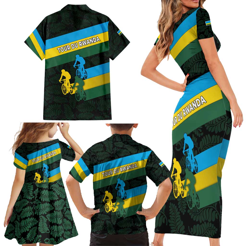 Rwanda Family Matching Short Sleeve Bodycon Dress and Hawaiian Shirt with Tour du Rwanda Cycling Race Flag Stripe Spirit
