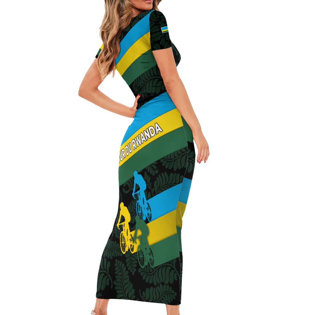 Rwanda Family Matching Short Sleeve Bodycon Dress and Hawaiian Shirt with Tour du Rwanda Cycling Race Flag Stripe Spirit