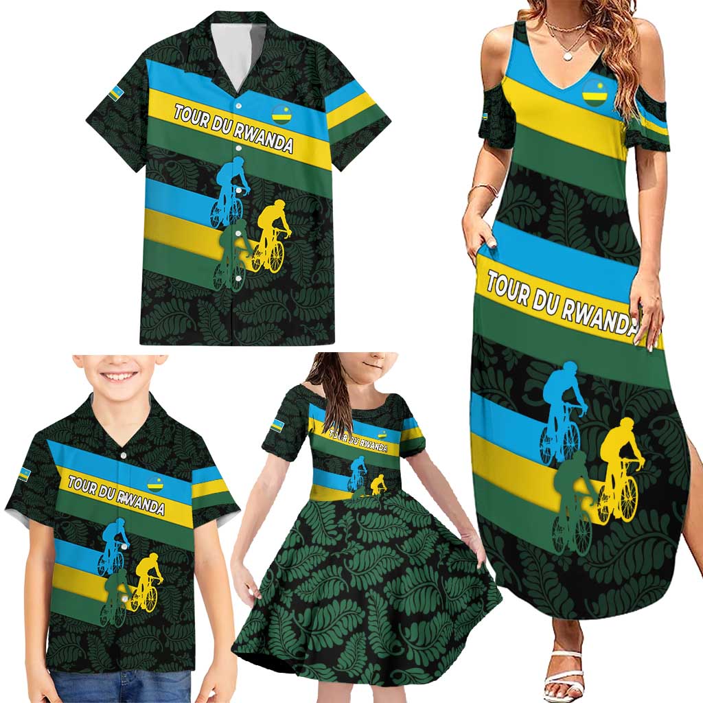 Rwanda Family Matching Summer Maxi Dress and Hawaiian Shirt with Tour du Rwanda Cycling Race Flag Stripe Spirit