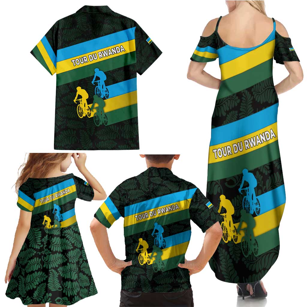 Rwanda Family Matching Summer Maxi Dress and Hawaiian Shirt with Tour du Rwanda Cycling Race Flag Stripe Spirit