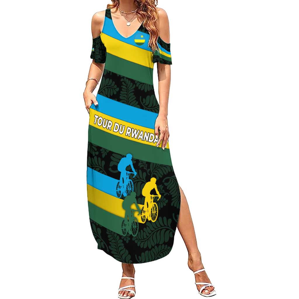 Rwanda Family Matching Summer Maxi Dress and Hawaiian Shirt with Tour du Rwanda Cycling Race Flag Stripe Spirit