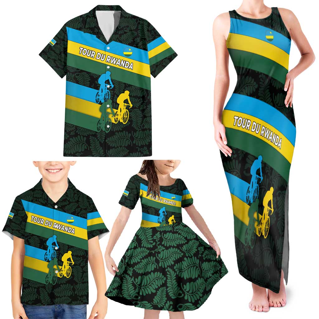 Rwanda Family Matching Tank Maxi Dress and Hawaiian Shirt with Tour du Rwanda Cycling Race Flag Stripe Spirit