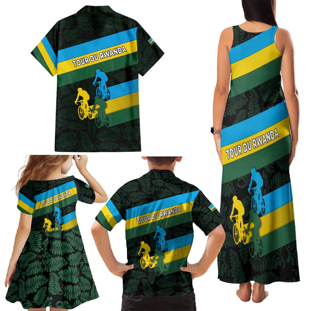 Rwanda Family Matching Tank Maxi Dress and Hawaiian Shirt with Tour du Rwanda Cycling Race Flag Stripe Spirit