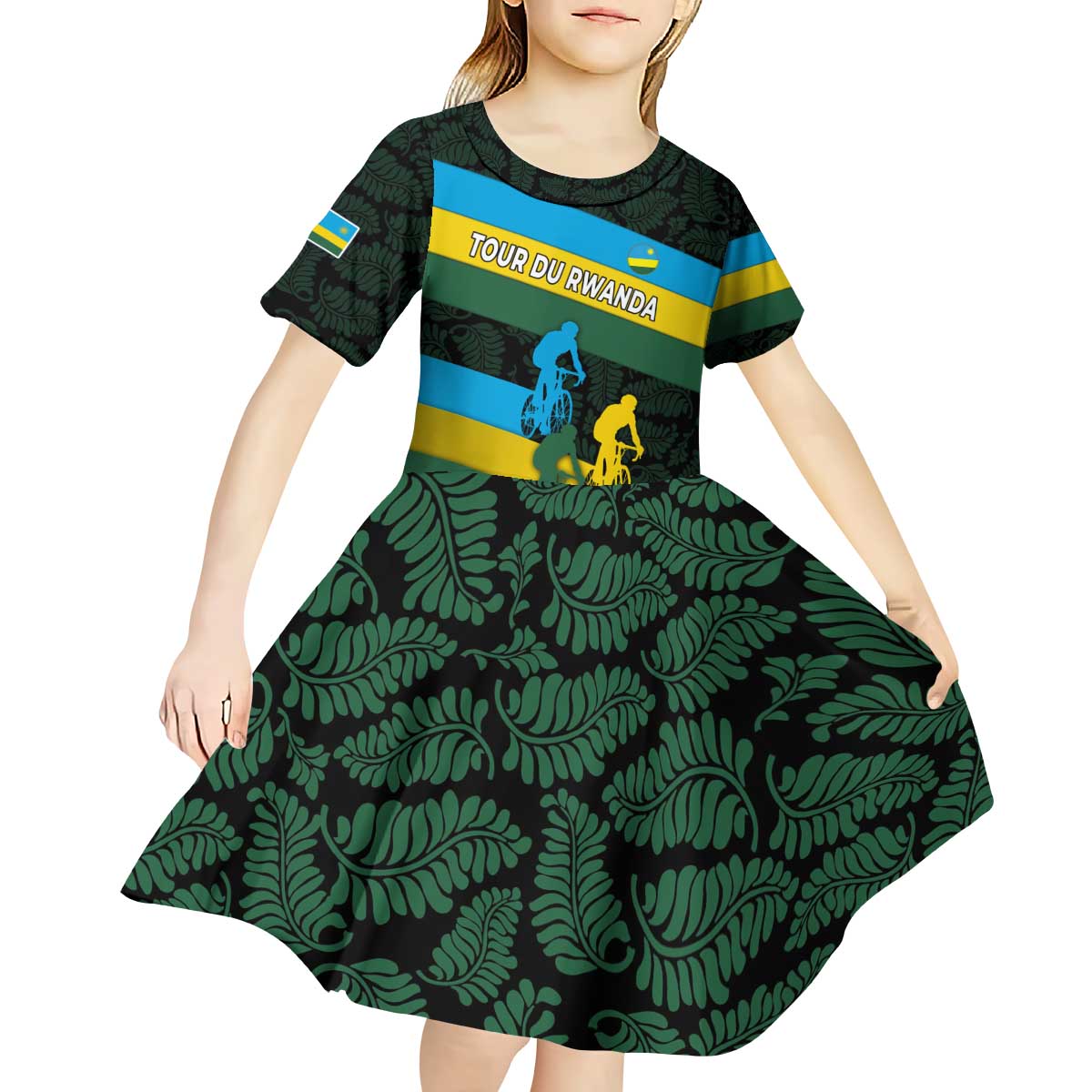 Rwanda Kid Short Sleeve Dress with Tour du Rwanda Cycling Race Flag Stripe Spirit