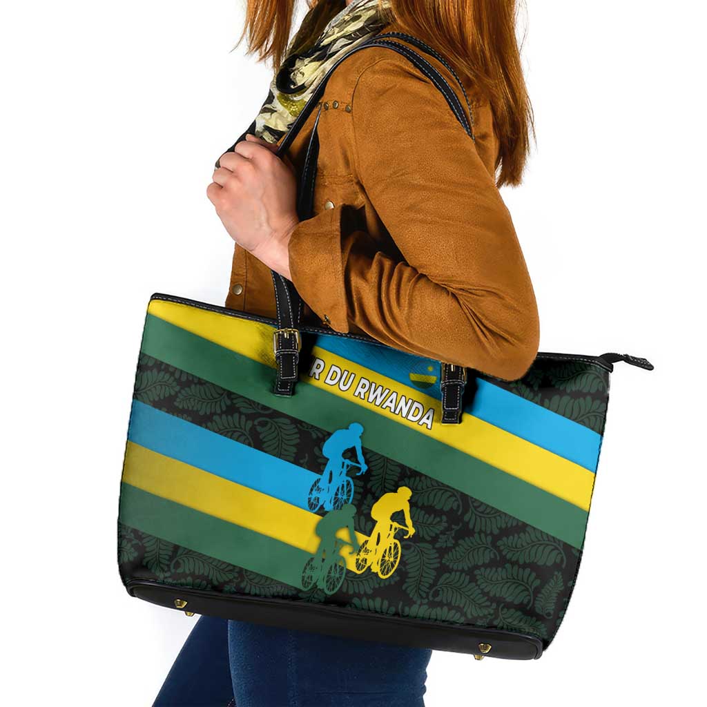 Rwanda Leather Tote Bag with Tour du Rwanda Cycling Race Flag Stripe Spirit