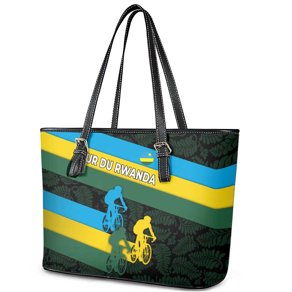 Rwanda Leather Tote Bag with Tour du Rwanda Cycling Race Flag Stripe Spirit