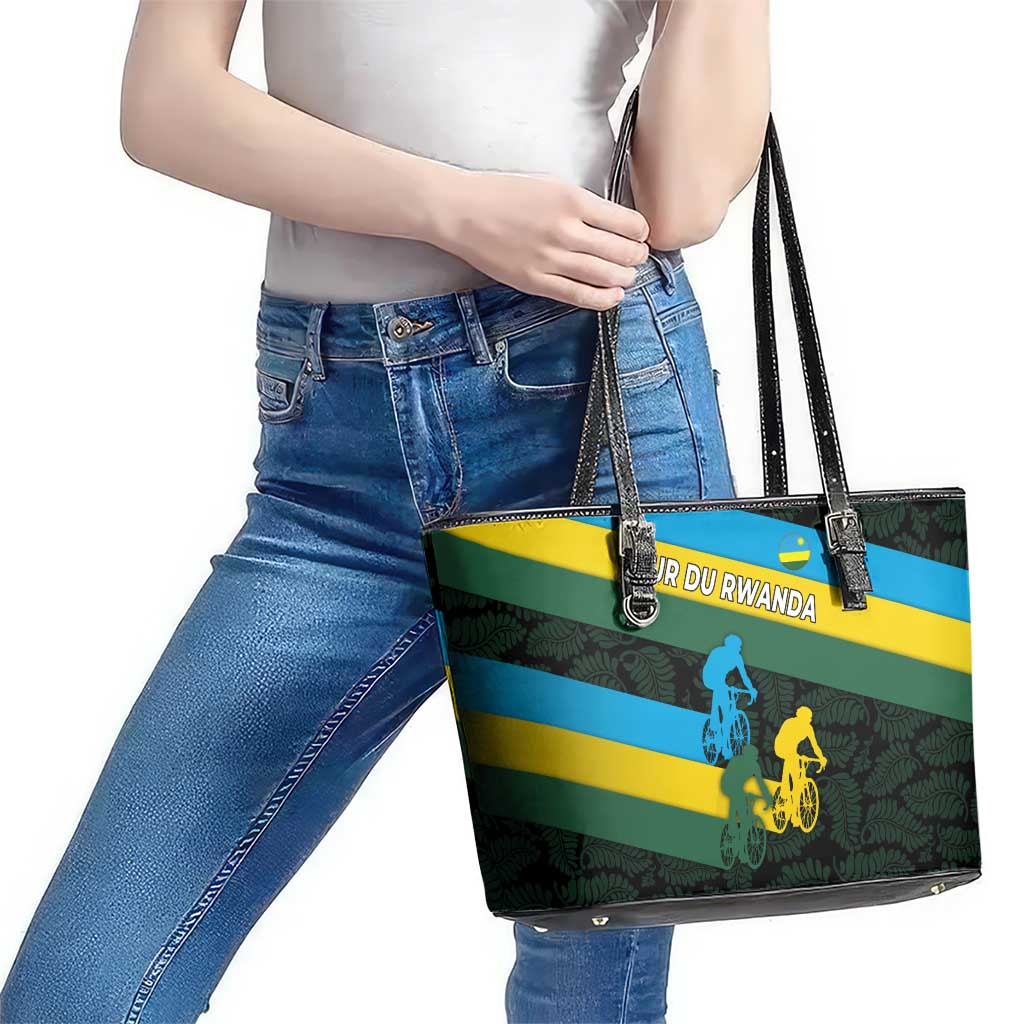 Rwanda Leather Tote Bag with Tour du Rwanda Cycling Race Flag Stripe Spirit