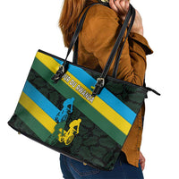 Rwanda Leather Tote Bag with Tour du Rwanda Cycling Race Flag Stripe Spirit