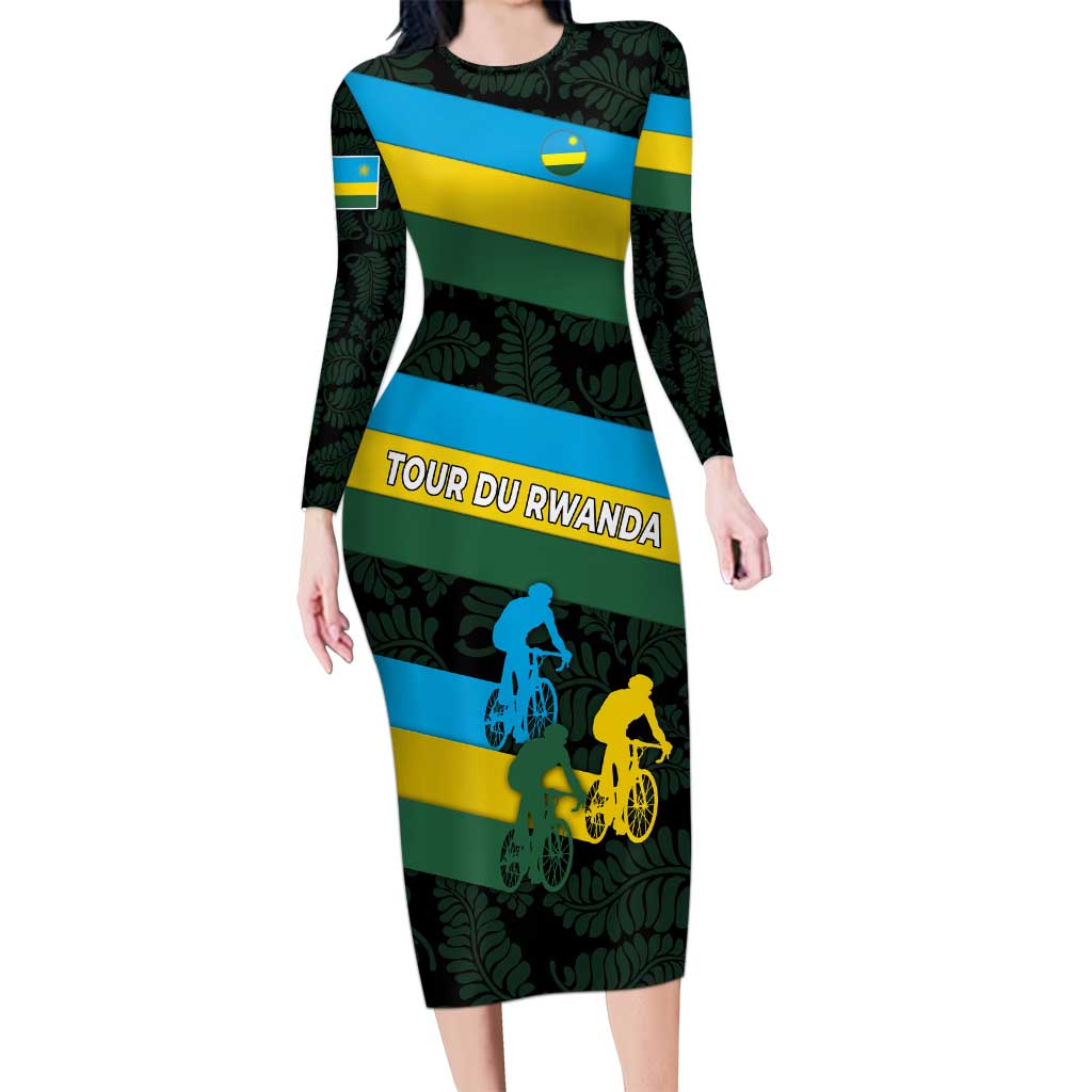Rwanda Long Sleeve Bodycon Dress with Tour du Rwanda Cycling Race Flag Stripe Spirit