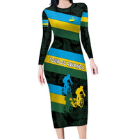 Rwanda Long Sleeve Bodycon Dress with Tour du Rwanda Cycling Race Flag Stripe Spirit