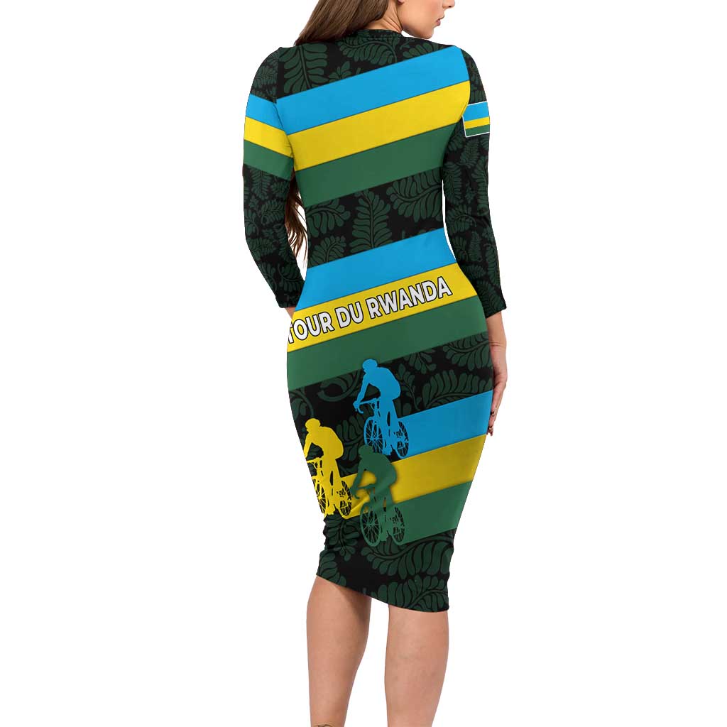 Rwanda Long Sleeve Bodycon Dress with Tour du Rwanda Cycling Race Flag Stripe Spirit