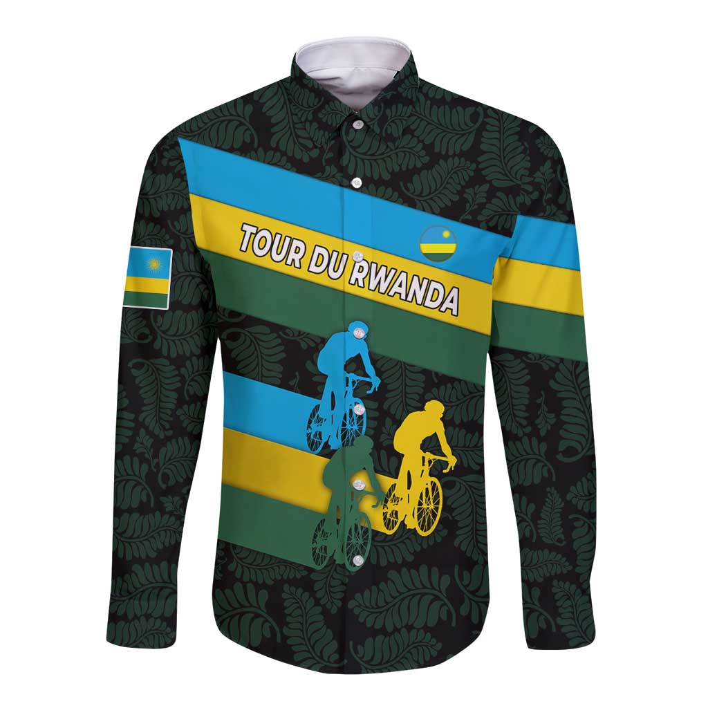 Rwanda Long Sleeve Button Shirt with Tour du Rwanda Cycling Race Flag Stripe Spirit