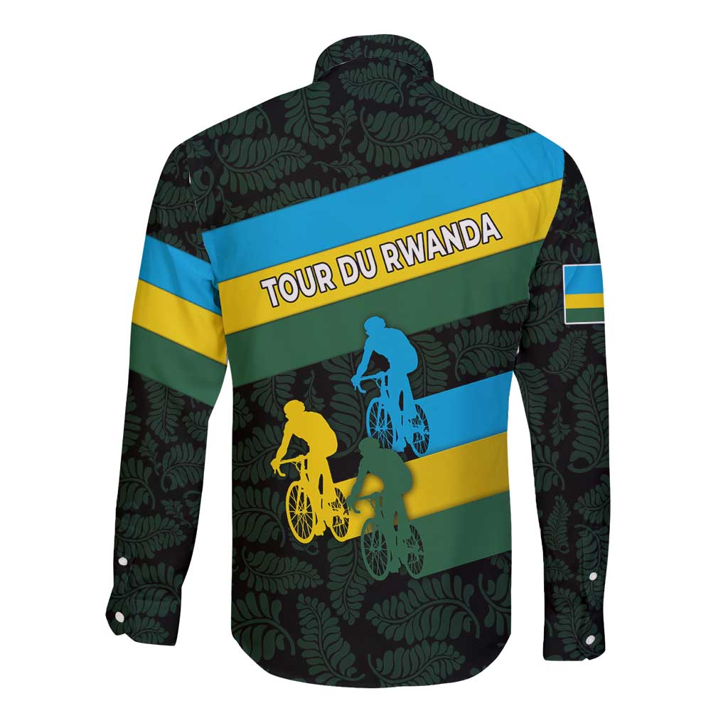 Rwanda Long Sleeve Button Shirt with Tour du Rwanda Cycling Race Flag Stripe Spirit
