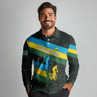 Rwanda Long Sleeve Polo Shirt with Tour du Rwanda Cycling Race Flag Stripe Spirit