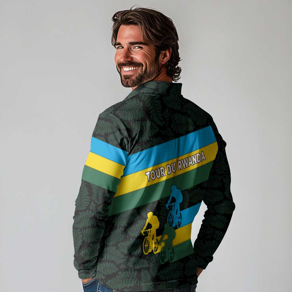 Rwanda Long Sleeve Polo Shirt with Tour du Rwanda Cycling Race Flag Stripe Spirit