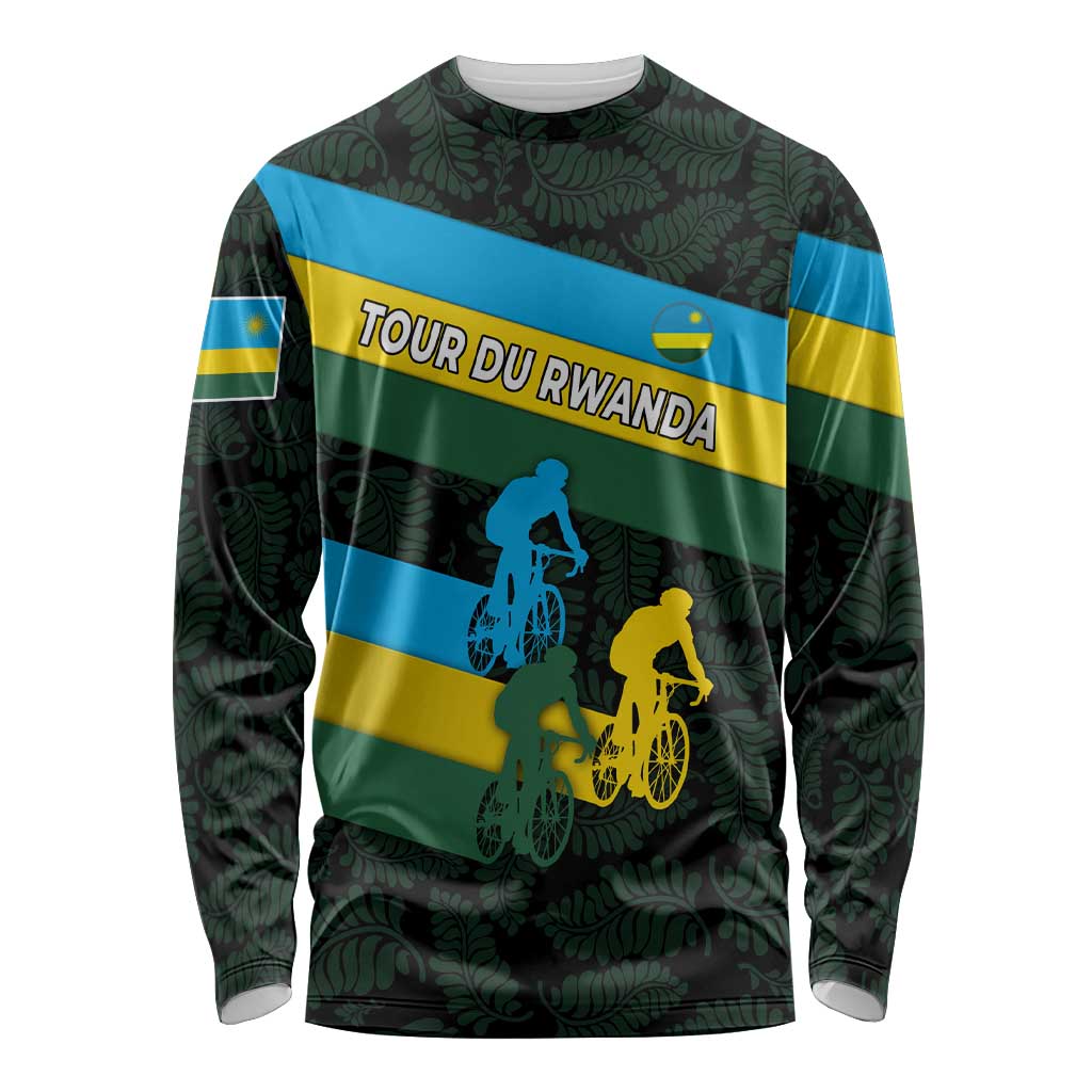 Rwanda Long Sleeve Shirt with Tour du Rwanda Cycling Race Flag Stripe Spirit