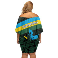 Rwanda Off Shoulder Short Dress with Tour du Rwanda Cycling Race Flag Stripe Spirit