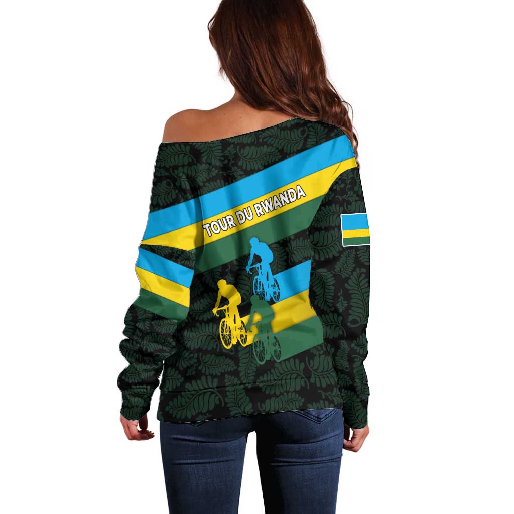 Rwanda Off Shoulder Sweater with Tour du Rwanda Cycling Race Flag Stripe Spirit