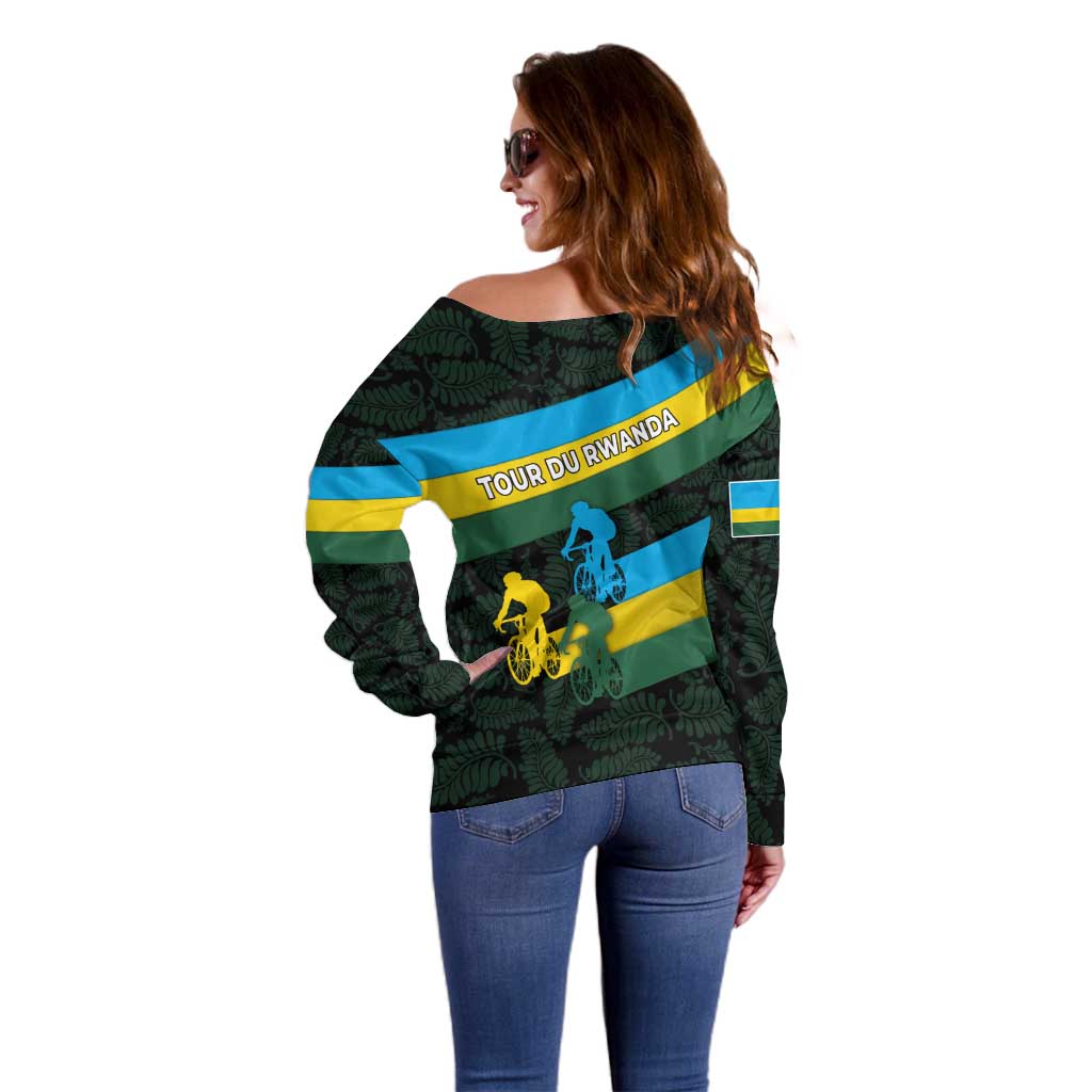 Rwanda Off Shoulder Sweater with Tour du Rwanda Cycling Race Flag Stripe Spirit