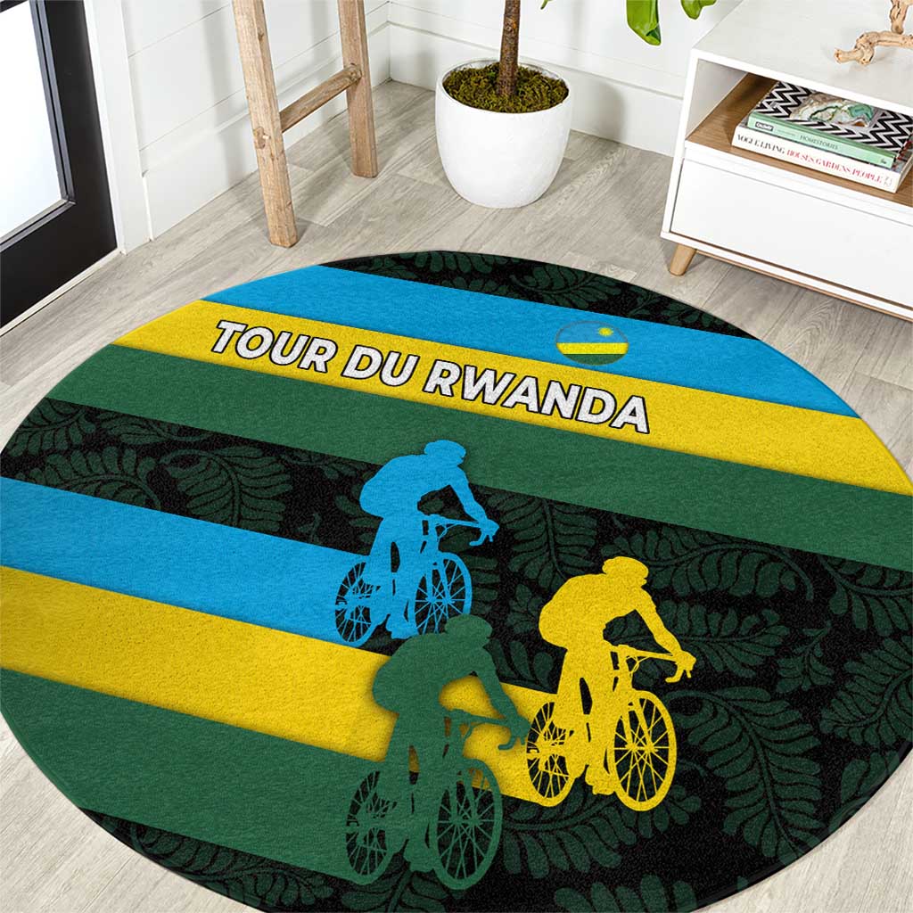 Rwanda Round Carpet with Tour du Rwanda Cycling Race Flag Stripe Spirit