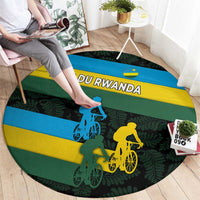 Rwanda Round Carpet with Tour du Rwanda Cycling Race Flag Stripe Spirit