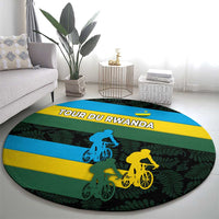 Rwanda Round Carpet with Tour du Rwanda Cycling Race Flag Stripe Spirit