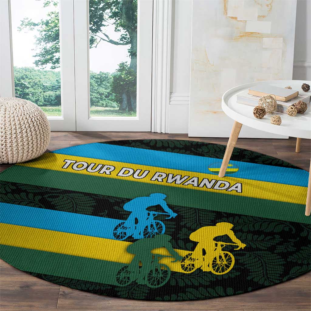 Rwanda Round Carpet with Tour du Rwanda Cycling Race Flag Stripe Spirit
