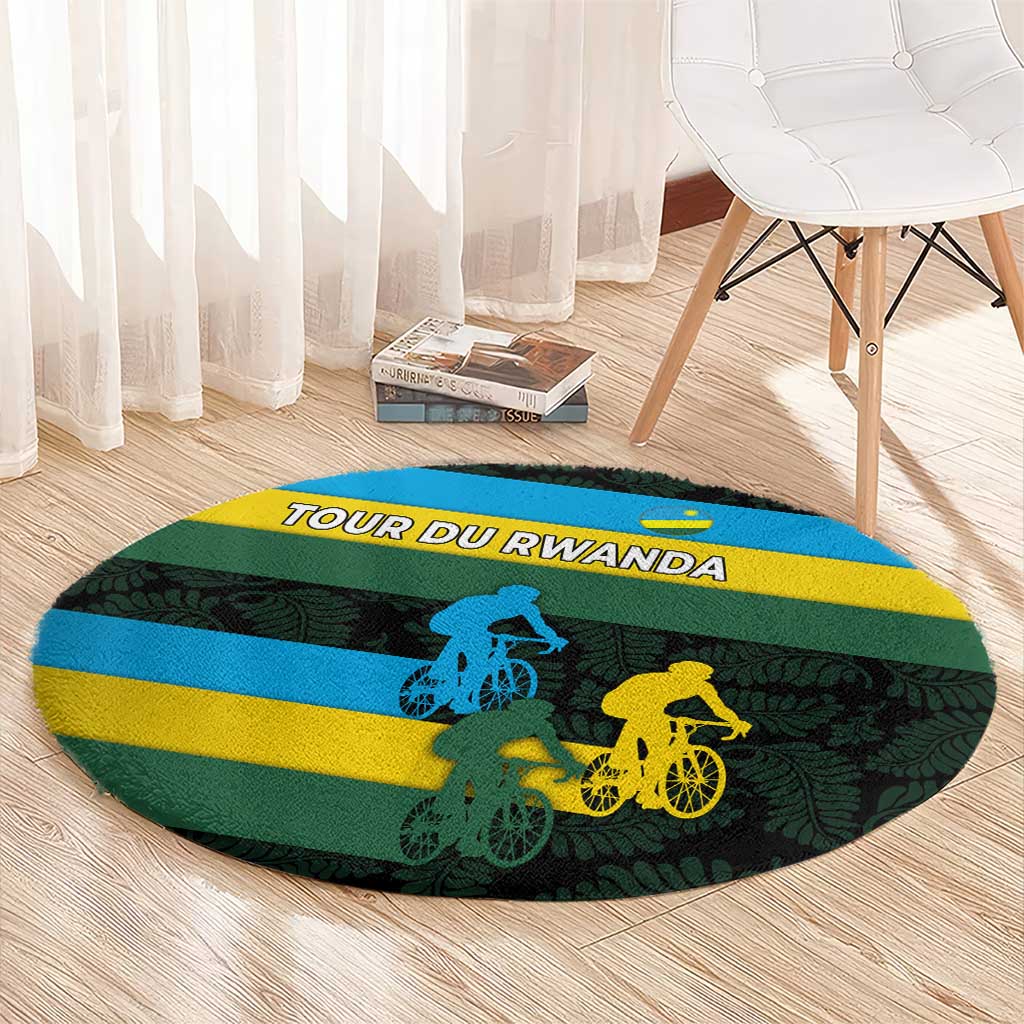 Rwanda Round Carpet with Tour du Rwanda Cycling Race Flag Stripe Spirit