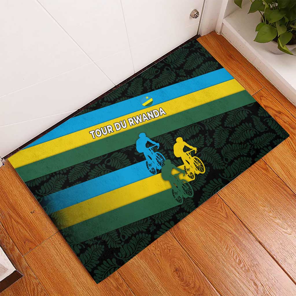 Rwanda Rubber Doormat with Tour du Rwanda Cycling Race Flag Stripe Spirit