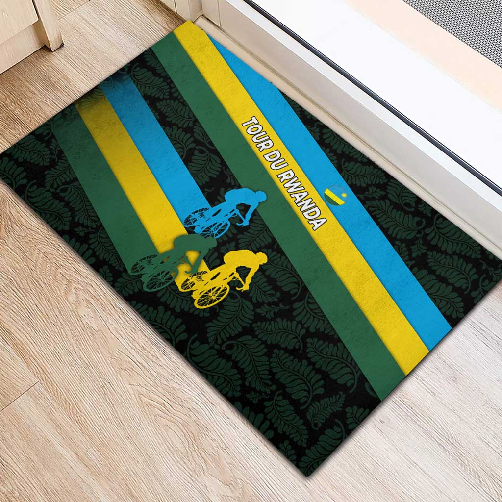 Rwanda Rubber Doormat with Tour du Rwanda Cycling Race Flag Stripe Spirit