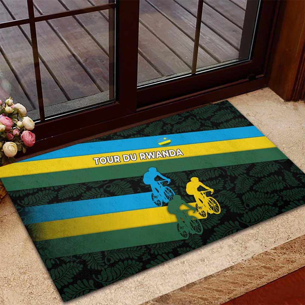 Rwanda Rubber Doormat with Tour du Rwanda Cycling Race Flag Stripe Spirit