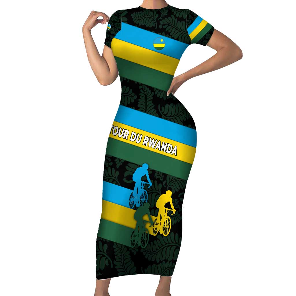 Rwanda Short Sleeve Bodycon Dress with Tour du Rwanda Cycling Race Flag Stripe Spirit