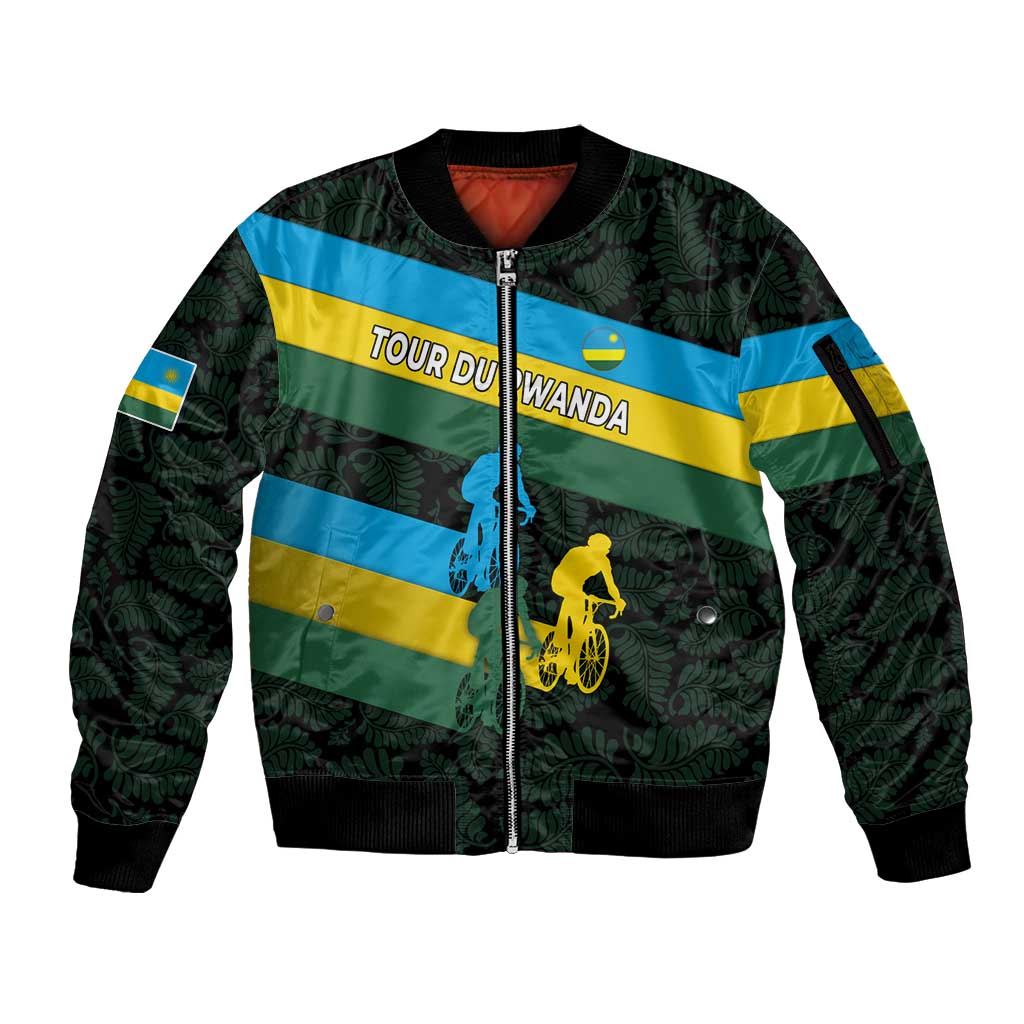 Rwanda Sleeve Zip Bomber Jacket with Tour du Rwanda Cycling Race Flag Stripe Spirit