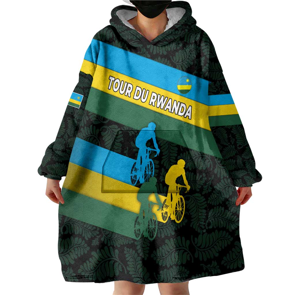 Rwanda Wearable Blanket Hoodie with Tour du Rwanda Cycling Race Flag Stripe Spirit