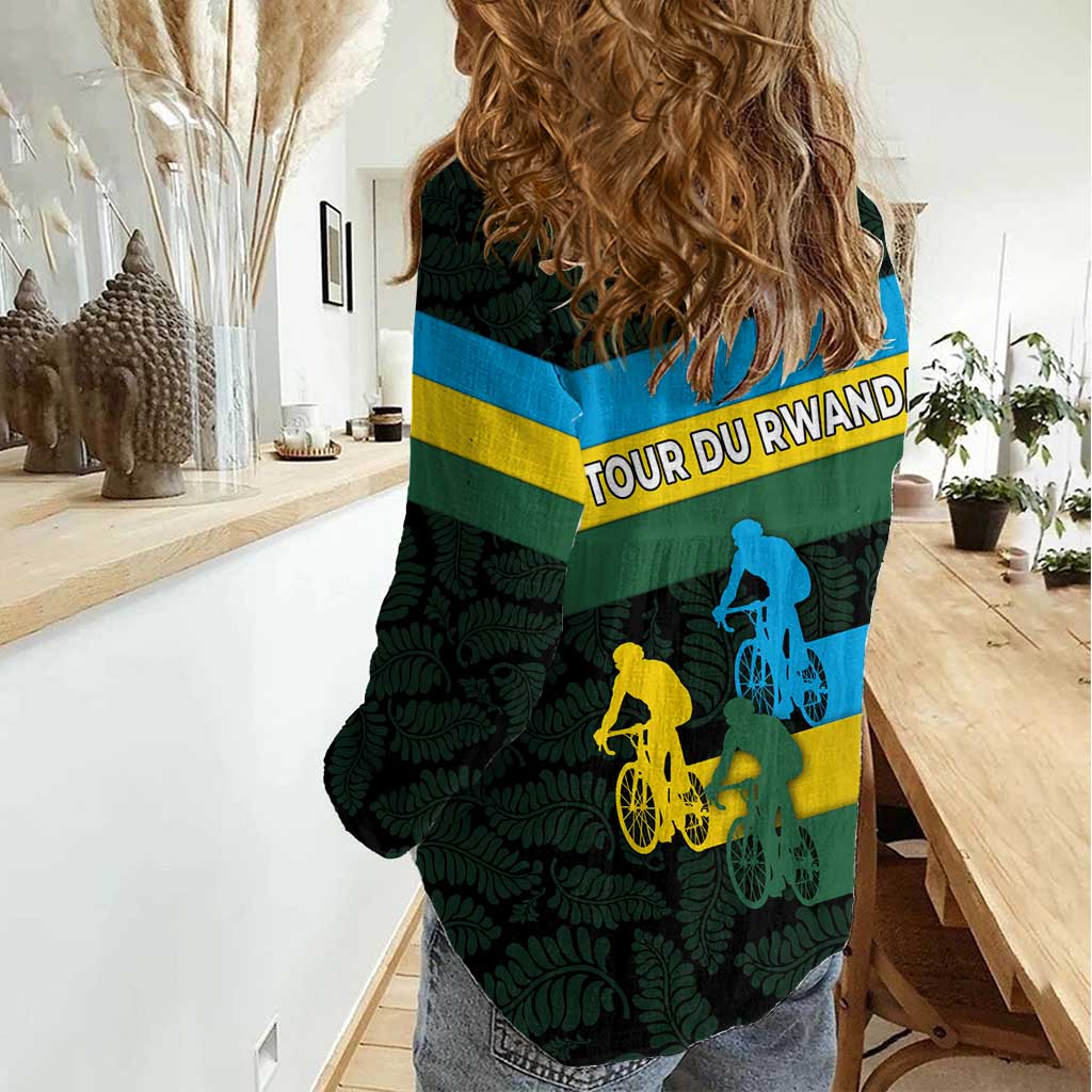 Rwanda Women Casual Shirt with Tour du Rwanda Cycling Race Flag Stripe Spirit