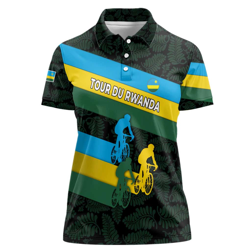 Rwanda Women Polo Shirt with Tour du Rwanda Cycling Race Flag Stripe Spirit
