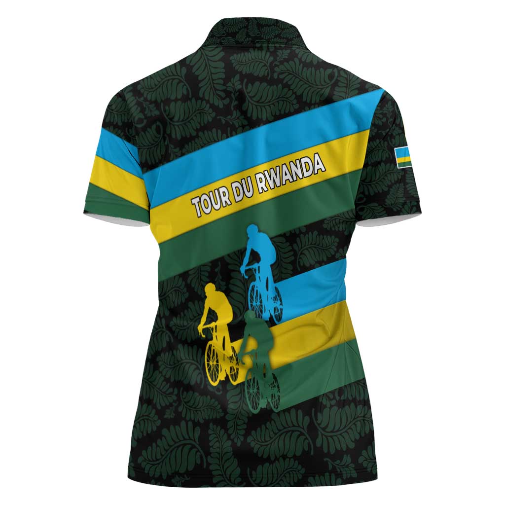 Rwanda Women Polo Shirt with Tour du Rwanda Cycling Race Flag Stripe Spirit