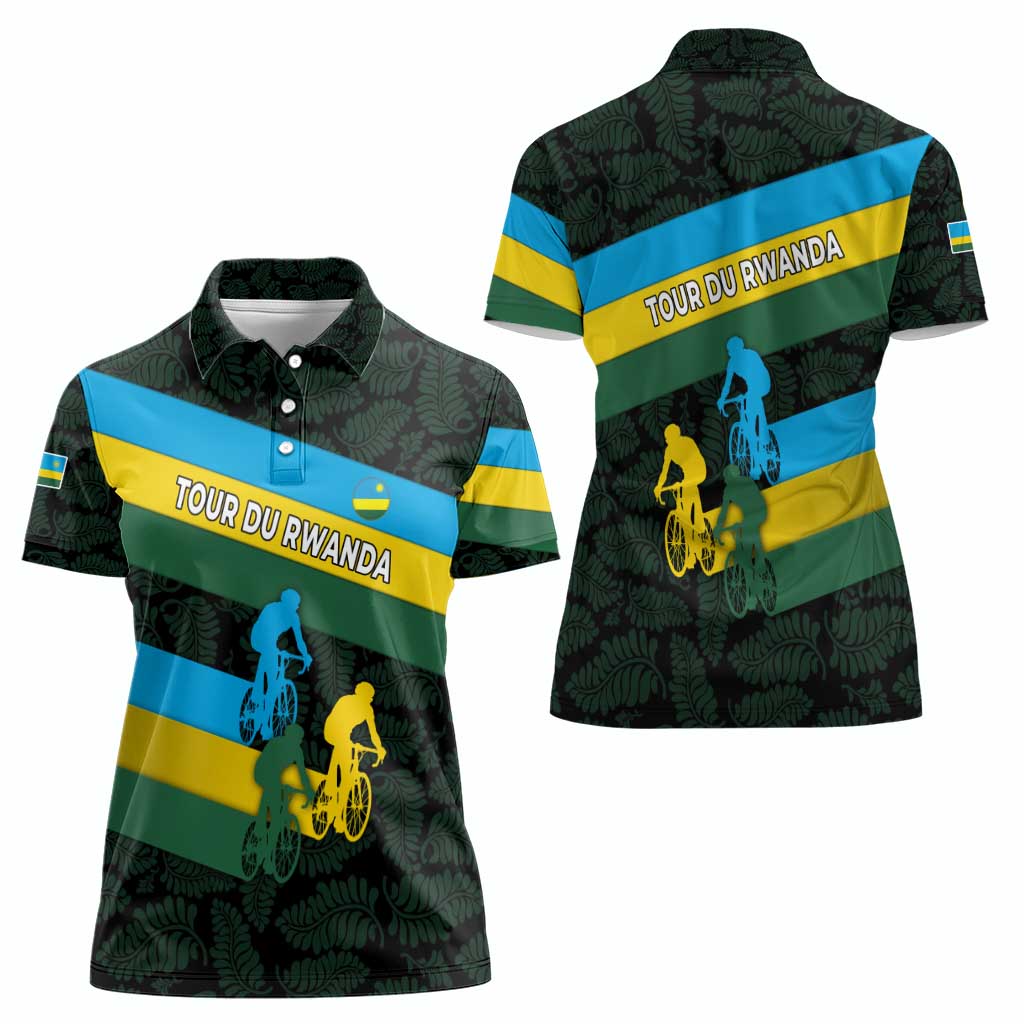 Rwanda Women Polo Shirt with Tour du Rwanda Cycling Race Flag Stripe Spirit